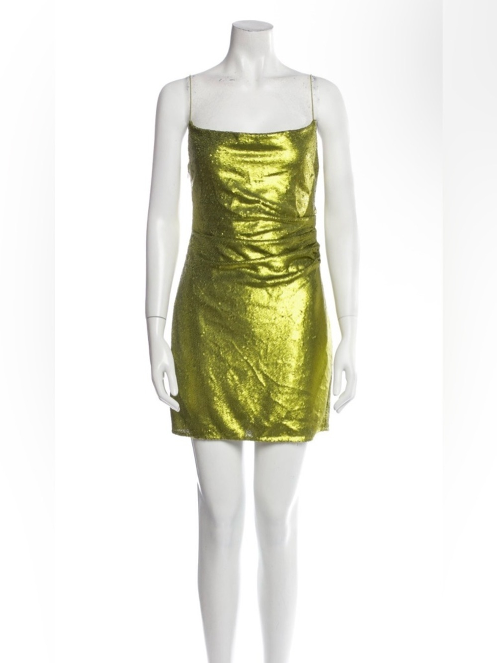 Gauge81 Almora Sequin Mini Dress Lime Green Sz 36 S Ruched Designer Party - Picture 2 of 13
